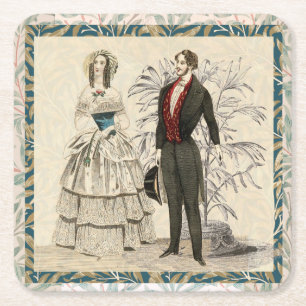 Posavasos Cuadrado De Papel Ilustración de boda victoriana vintage de 1844