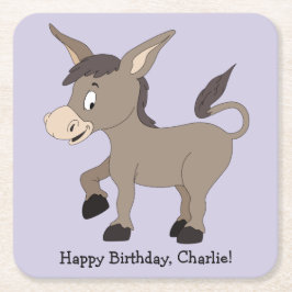 Posavasos Cuadrado De Papel Ilustración de burro texto personalizado papel pos