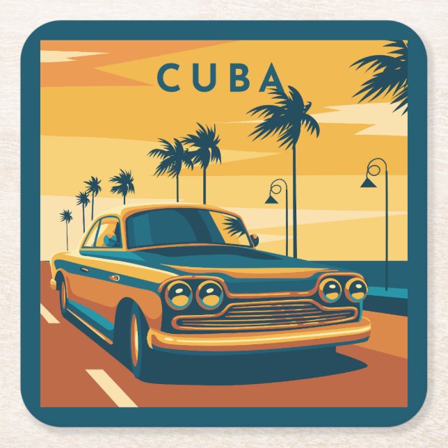 Posavasos Cuadrado De Papel Ilustracion de Cuba (Anverso)