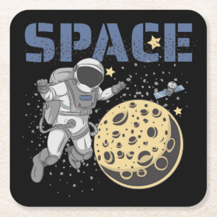 Posavasos Cuadrado De Papel Ilustracion de exploración y caminatas astronautas