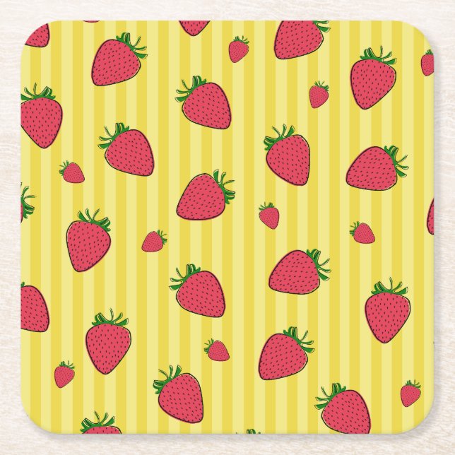 Posavasos Cuadrado De Papel Ilustracion de fresas (Anverso)
