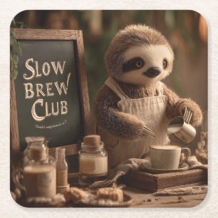 Posavasos Cuadrado De Papel Ilustración de la barra de perezoso "Slow Brew Clu