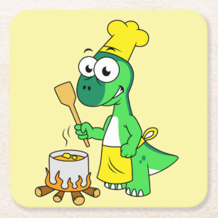 Posavasos Cuadrado De Papel Ilustracion De La Cocina De Los Dinosaurios Parasa