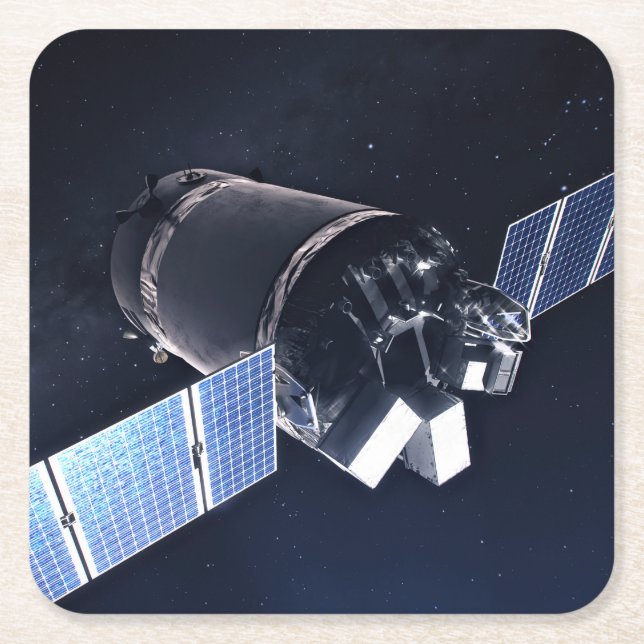 Posavasos Cuadrado De Papel Ilustracion De La nave Dragon Xl. (Anverso)