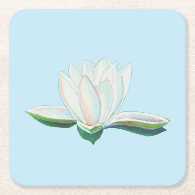 Posavasos Cuadrado De Papel Ilustracion de Lotus blanco (Anverso)