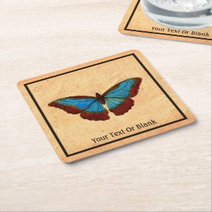Posavasos Cuadrado De Papel Ilustracion de mariposa de época