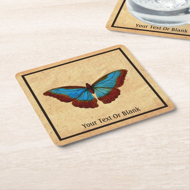 Posavasos Cuadrado De Papel Ilustracion de mariposa de época (En perspectiva)