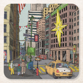 Posavasos Cuadrado De Papel Ilustracion de Navidades de Manhattan Winter New Y