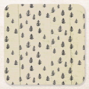 Posavasos Cuadrado De Papel Ilustración de patrón de montaña de árbol rústico