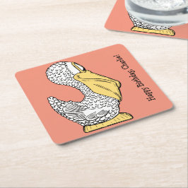 Posavasos Cuadrado De Papel Ilustración de pelícano texto personalizado posava