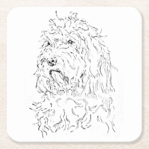 Posavasos Cuadrado De Papel Ilustración de perro, arte lindo Cockapoo