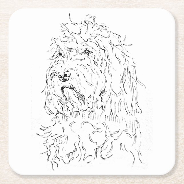 Posavasos Cuadrado De Papel Ilustración de perro, arte lindo Cockapoo (Anverso)