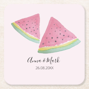 Posavasos Cuadrado De Papel Ilustración de sandía acuarela pintada a mano