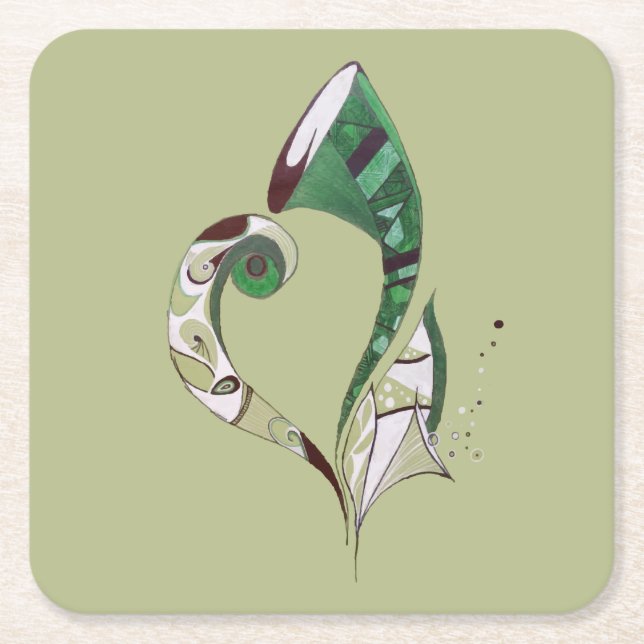 Posavasos Cuadrado De Papel Ilustracion de tinta con dibujo a mano verde abstr (Anverso)