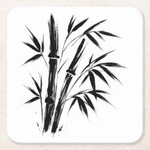 Posavasos Cuadrado De Papel Ilustracion de tinta de bambú - Diseño de Zen en