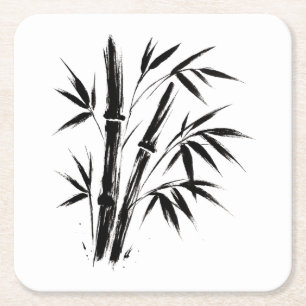 Posavasos Cuadrado De Papel Ilustracion de tinta de bambú - escayola de papel