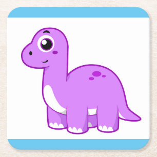 Posavasos Cuadrado De Papel Ilustracion De Un Dinosaurio Brontosauro.
