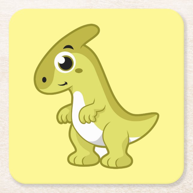 Posavasos Cuadrado De Papel Ilustracion De Un Dinosaurio Parasaurolophus. (Anverso)