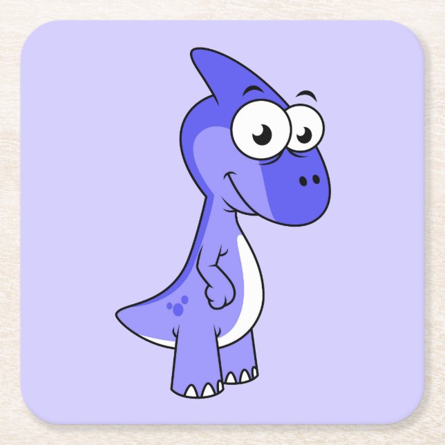 Posavasos Cuadrado De Papel Ilustracion De Un Dinosaurio Parasaurolophus. 2 (Anverso)