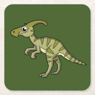 Posavasos Cuadrado De Papel Ilustracion De Un Dinosaurio Parasaurolophus. 3