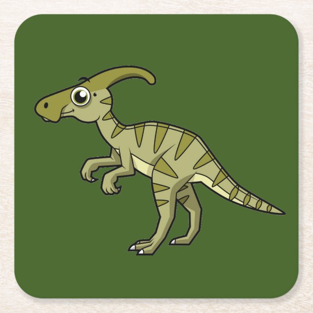 Posavasos Cuadrado De Papel Ilustracion De Un Dinosaurio Parasaurolophus. 3 (Anverso)