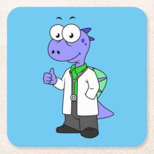 Posavasos Cuadrado De Papel Ilustracion De Un Médica Spinosaurus.