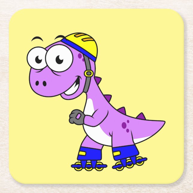 Posavasos Cuadrado De Papel Ilustracion De Un Rex Tirrannosaurus. (Anverso)