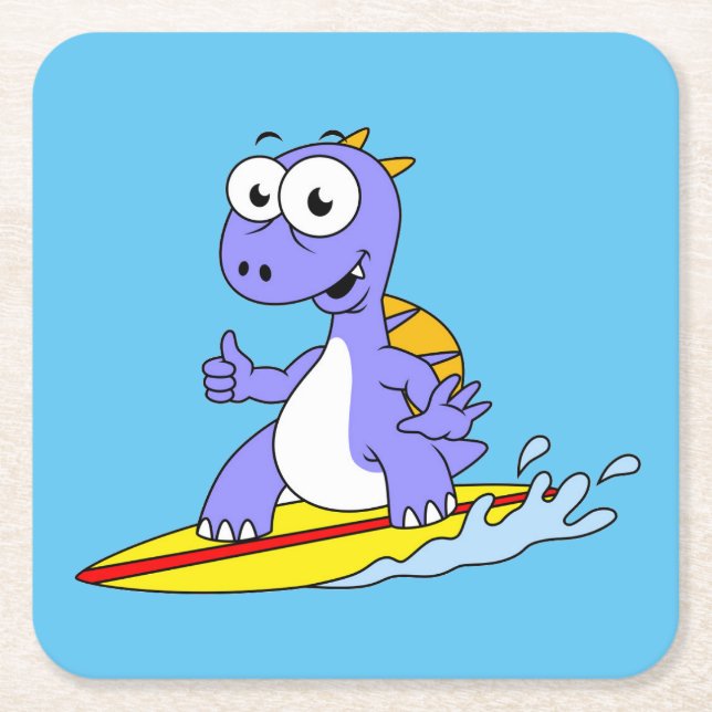 Posavasos Cuadrado De Papel Ilustracion De Un Spinosaurus De Surf. (Anverso)