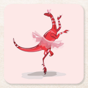 Posavasos Cuadrado De Papel Ilustracion De Una Ballerina Bailando Raptor.