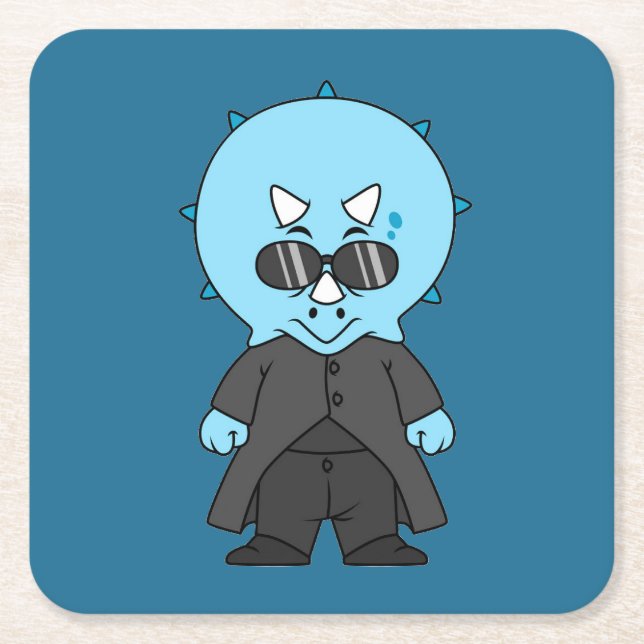 Posavasos Cuadrado De Papel Ilustracion De Una Matriz Triceratops. (Anverso)