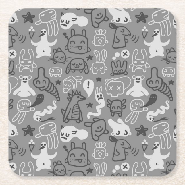 Posavasos Cuadrado De Papel ilustracion del modelo de los doodles (Anverso)