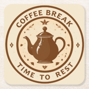 Posavasos Cuadrado De Papel Ilustración elegante de tetera para pausa de café