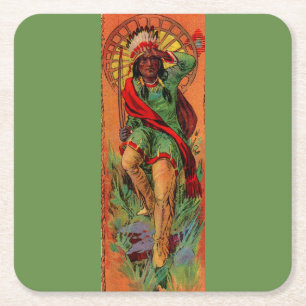 Posavasos Cuadrado De Papel ilustracion indígena americano de 1919