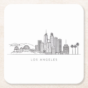 Posavasos Cuadrado De Papel Ilustración minimalista del horizonte de Los Ángel