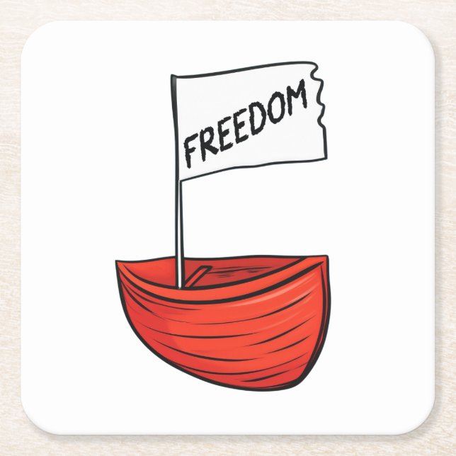 Posavasos Cuadrado De Papel Ilustracion Nautical Freedom Boat (Anverso)