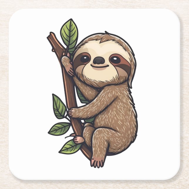 Posavasos Cuadrado De Papel Ilustracion personalizado Sloth (Anverso)