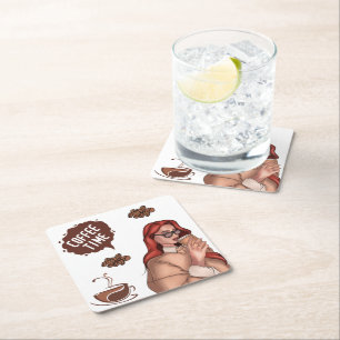 Posavasos Cuadrado De Papel Ilustración rústica de café Capuchino Marrón
