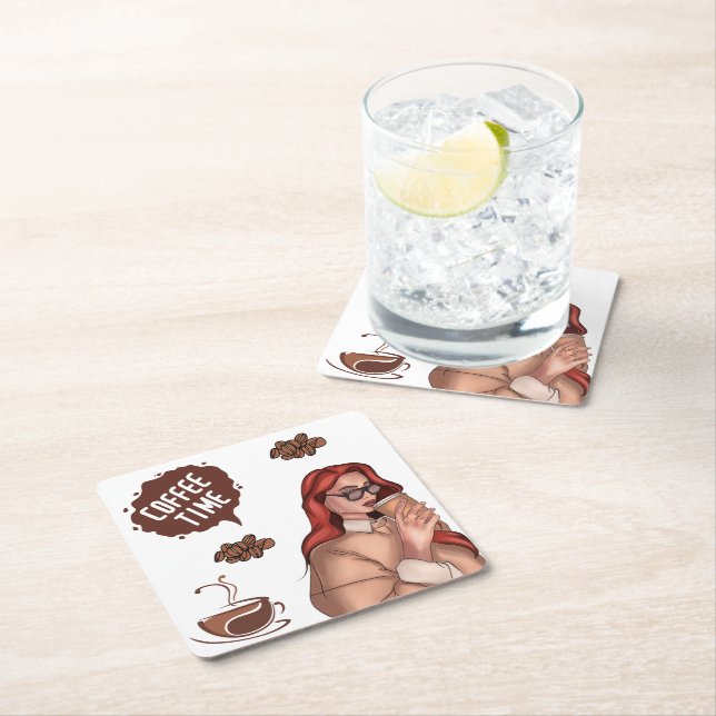 Posavasos Cuadrado De Papel Ilustracion rústico del café Cappuccino Brown (In situ)