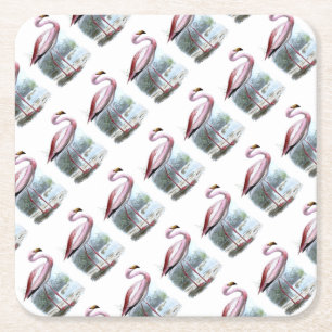 Posavasos Cuadrado De Papel Ilustracion Vintage Puna Flamingo