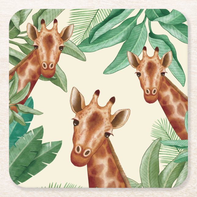 Posavasos Cuadrado De Papel Ilustraciones Vintage De Giraffe (Anverso)