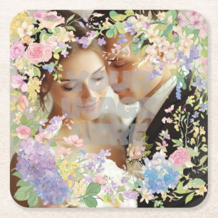 Posavasos Cuadrado De Papel Imagen de Personalizable de borde Boda floral