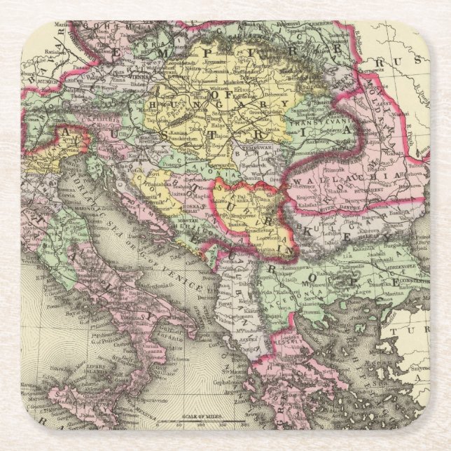 Posavasos Cuadrado De Papel Imperio austríaco, Italia, Turquía en Europa, (Anverso)