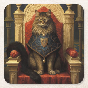 Posavasos Cuadrado De Papel Impresión artística del trono de gato Maine Coon n