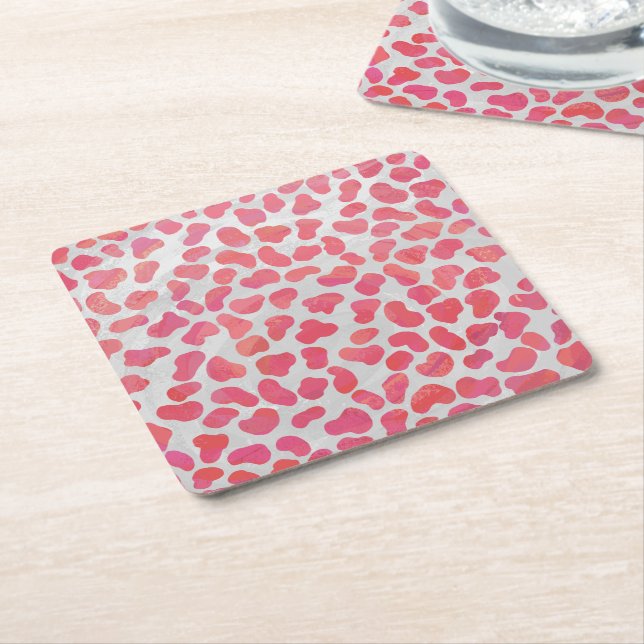 Posavasos Cuadrado De Papel Impresión dálmata rosa y blanca (En perspectiva)