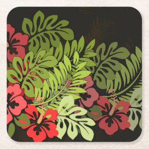 Posavasos Cuadrado De Papel Impresión de arte floral Hawaii Aloha