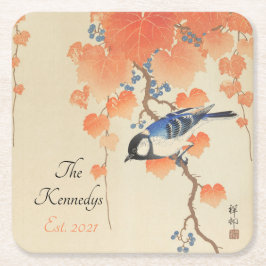Posavasos Cuadrado De Papel Impresión de color de agua japonés con pájaro