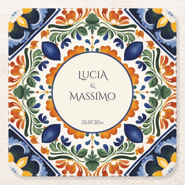 Posavasos Cuadrado De Papel Impresión de favores matrimoniales mexicanos de la (Anverso)