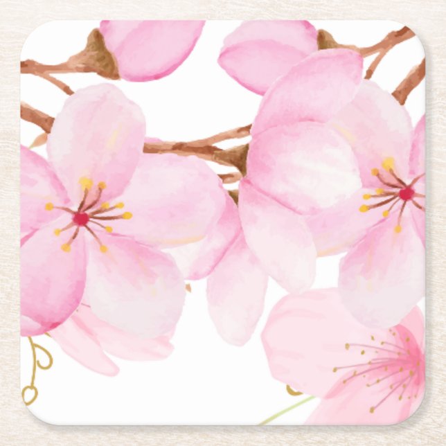 Posavasos Cuadrado De Papel Impresión de Flor de Cerezo (Anverso)