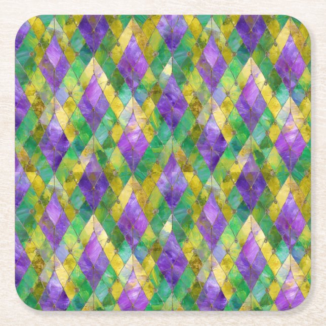 Posavasos Cuadrado De Papel Impresión de Harlequin de vidrio templado Mardi Gr (Anverso)