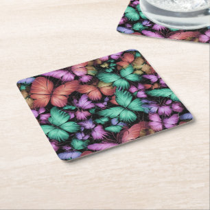 Posavasos Cuadrado De Papel Impresión de mariposas coloridas